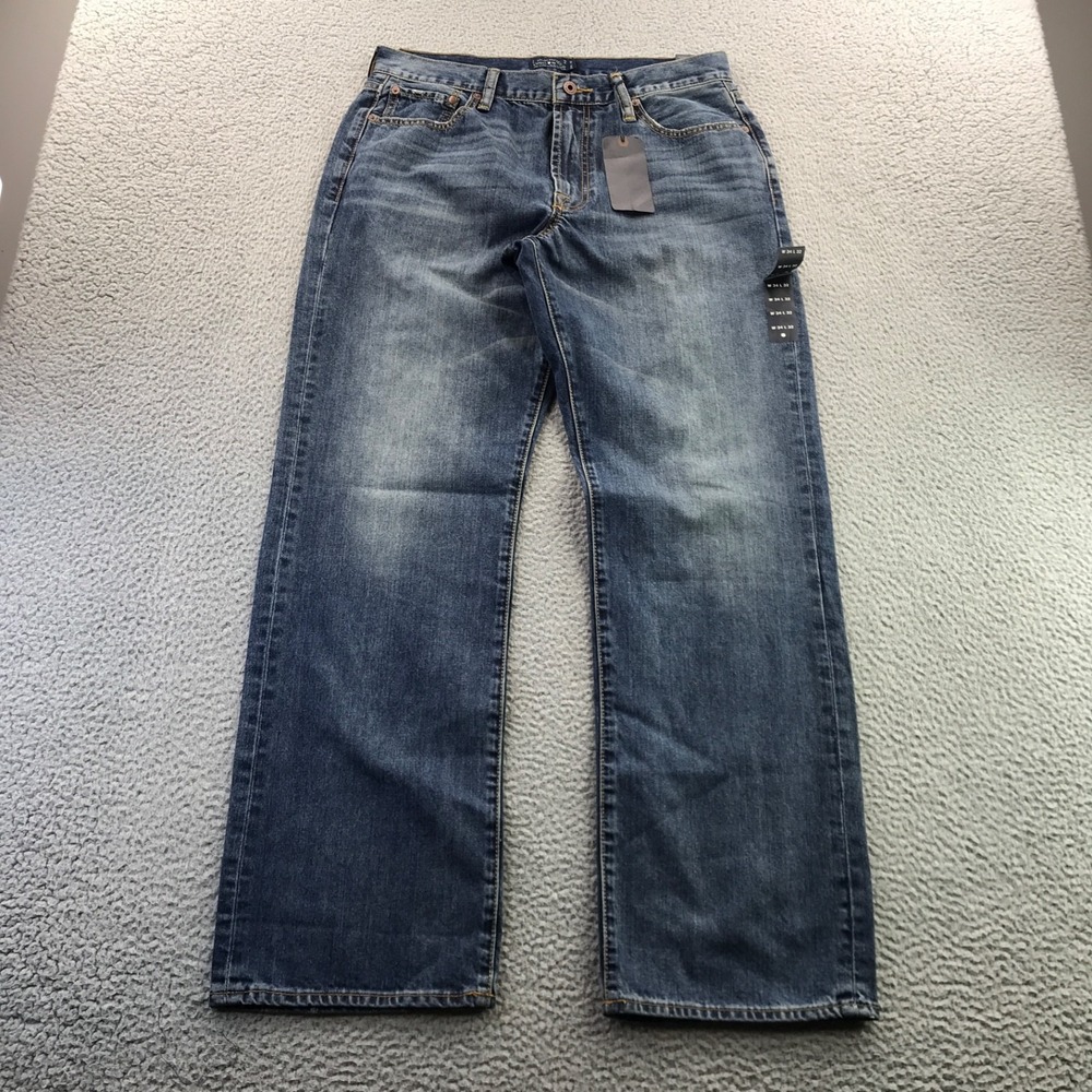 Lucky Brand Jeans Mens 34x32 Blue 181 Relaxed Straight Fade Whisker Denim New